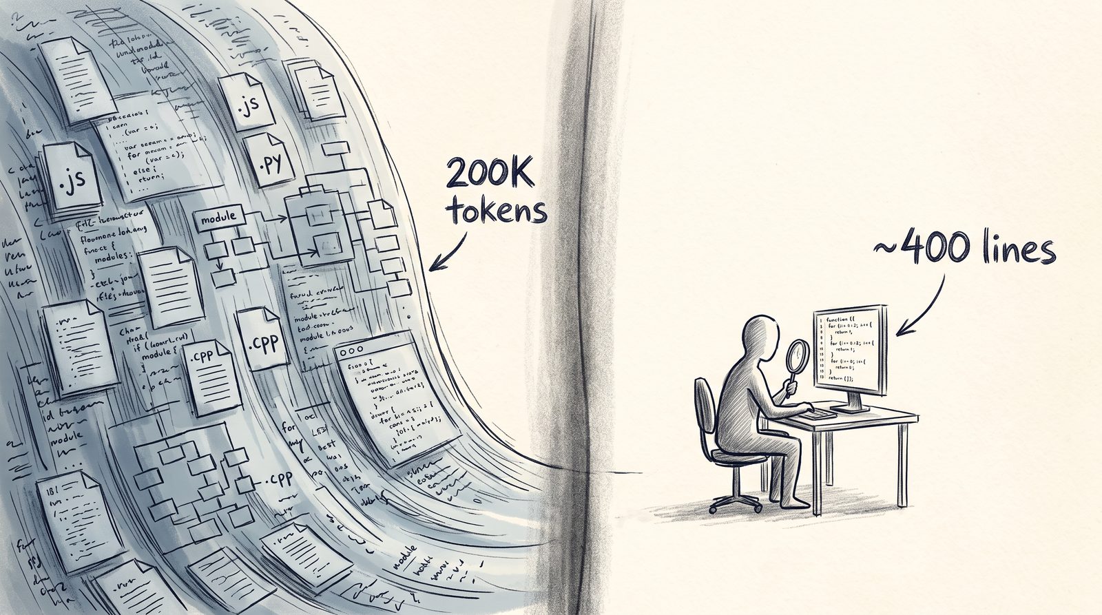The context gap: 200K tokens of AI generation vs ~400 lines of human comprehension